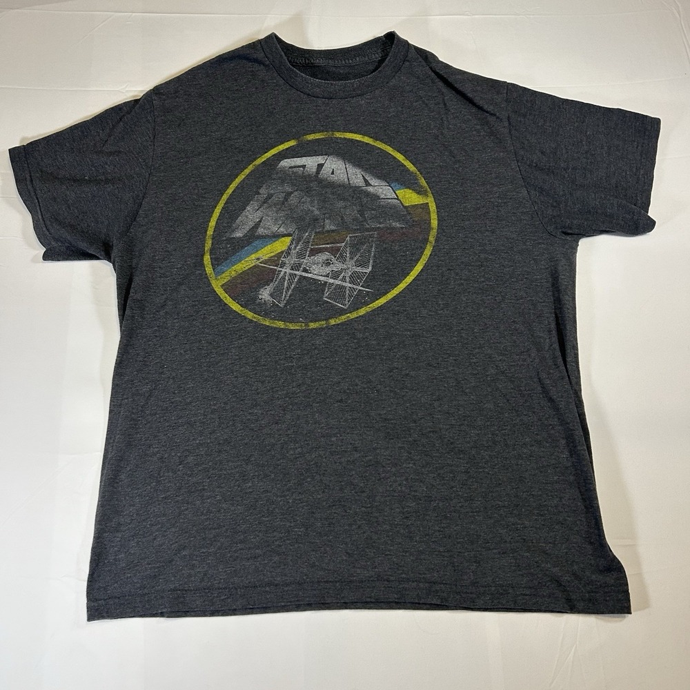 Star Wars Shirt Mens Medium Gray TIE Fighter Logo‎ Graphic Tee Tagless Retro Lrg